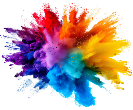 colorful vibrant rainbow holi paint color powder explosion with bright colors isolated white background