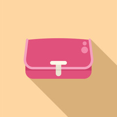 Flat design graphic of a stylish pink purse with shadow, ideal for fashion and accessory concepts