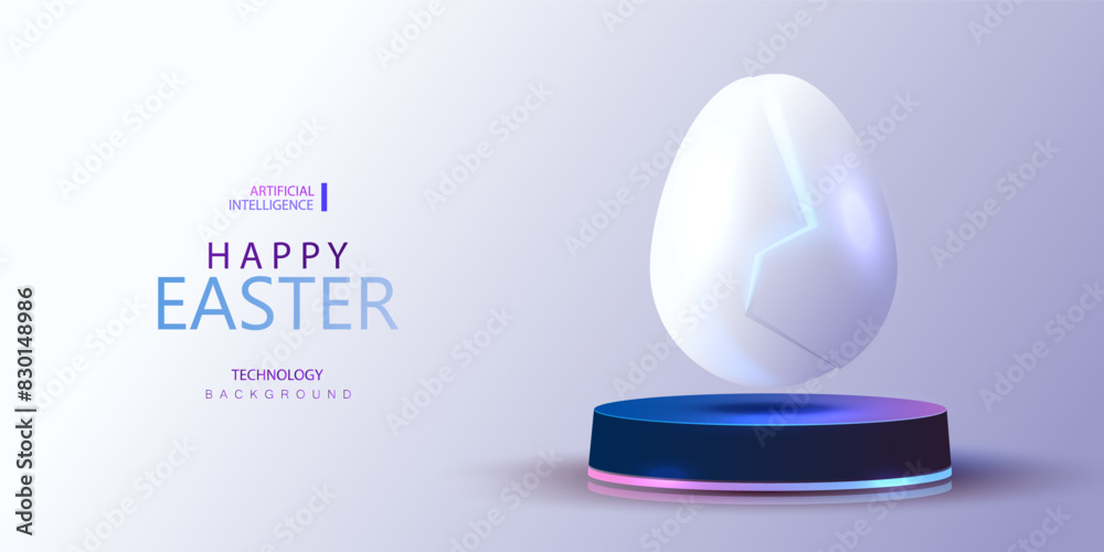 Wall mural Easter egg on podium in technology style background. Future holiday digital card vector. Science new life ai concept. Vector Illustration. - Wall murals