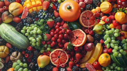 Fruits, Healthy food selection, Healthy food clean eating selection: fruit, vegetable, seeds, superfood, cereal, Food background with assortment of fresh organic vegetables. Generative Ai