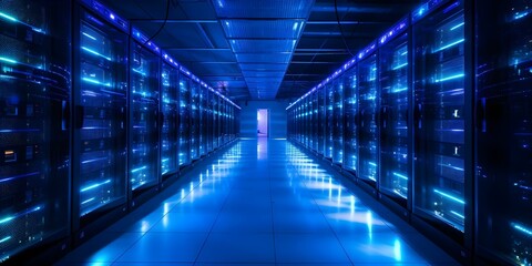 Contemporary LED console in a data center server room. Concept Data Center, Server Room, LED Console, Contemporary Design, Technology Integration