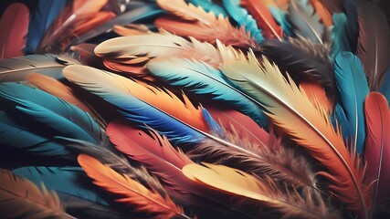 Feathers background texture. Colorful soft birds feathers as an abstract background wallpaper.