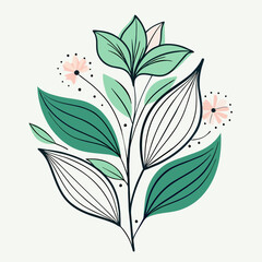 Vector illustration of flowers and leaves in a minimalist style: line art for a modern aesthetic.
