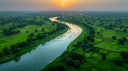 enchanting image of Indus River winding way through fertile plain of Punjab Sindh sustaining agriculture livelihood along course one of longest river Asia Indus lifeline million of people Pakistan sha