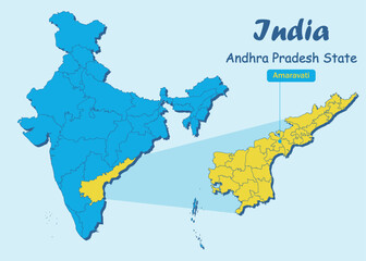 Andhra Pradesh locator map showing District and its capital. Political map of Indian state of Andhra Pradesh with districts. Andhra Pradesh state political outline.