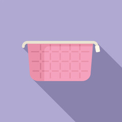 Clean and simple vector design of a pink laundry basket with shadow on a purple background