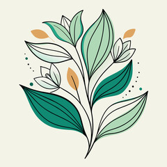Vector illustration in minimalist style: flowers and leaves in line art for decoration and design.
