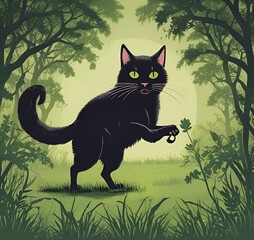 black cat on the grass
