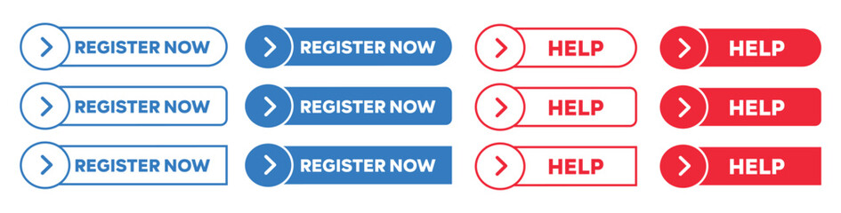 Fototapeta premium Simple Register Now and Help Web Buttons with arrow symbol