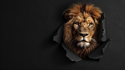 A lion peeking out at us through black paper 黒色の紙からこちらを覗くライオン [Generative AI]	