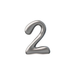 Metallic number 2 Y2K style 3D icon vector illustration