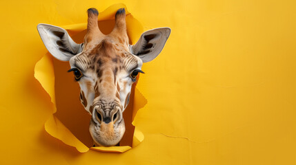 A giraffe peeking out at us through yellow paper 黄色の紙からこちらを覗くキリン[Generative AI]	