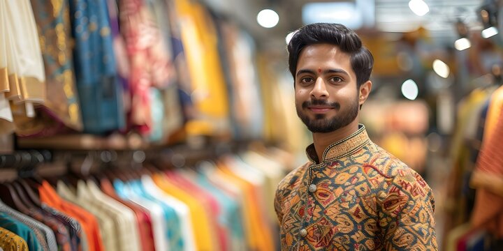 Shopping in traditional clothing store in India. Concept Traditional Clothing, Indian Fashion, Shopping Experience, Ethnic Wear, Unique Finds