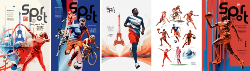 Zelfklevend Fotobehang Sport Summer Games Vector illustrations of sports : football, rhythmic gymnastics, athletics, running, basketball, volleyball, tennis, boxing, cycling, swimming, golf for poster © Ardea-studio