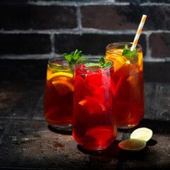 assortment of refreshing cold black and fruit tea