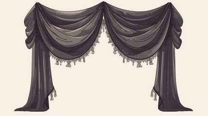 Illustration of a stylish curtain icon set against a sleek grey backdrop in a trendy isolated design