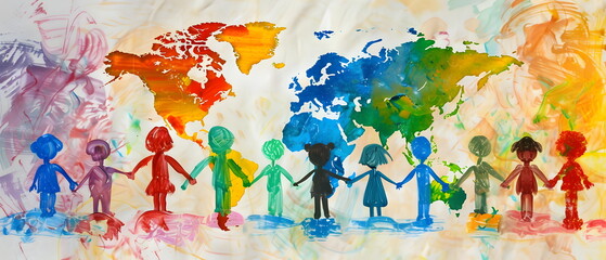 Fototapeta premium the World Conference for the wellbeing of children. The meeting brought about standards to enforce support and basic rights for children covering the globe, leading to the right to education