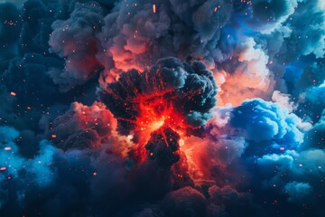 Nuclear blast in red and blue: mobile wallpaper with explosive illustration