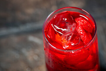 glass of refreshing cold fruit tea, top view