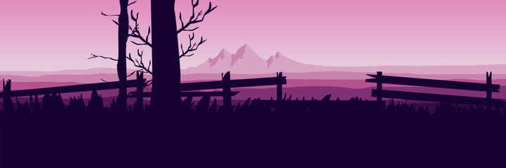 Fototapeta premium sunset in the mountains silhouette flat design vector illustration for background, banner, backdrop, tourism design, advertising and business
