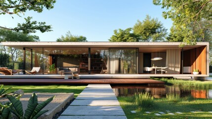 modern Scandinavian style home, wood and concrete, beautiful architecture, real estate outdoor