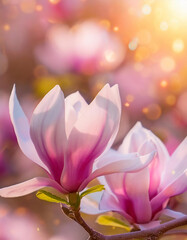 Fotografia ravvicinata di fiori di magnolia in piena fioritura, con colori magici e fantasiosi.