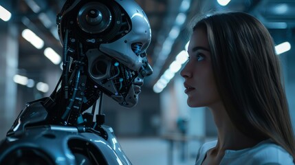 Fototapeta premium person talking with robotic ai.futuristic technology or machine learning concepts.Generative ai technology