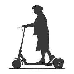 silhouette elderly woman riding electric scooter black color only
