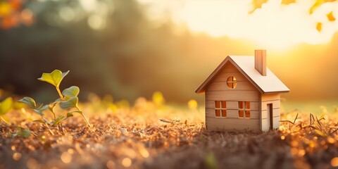 A miniature house used as a token for buying or selling homes. Concept Real estate token, Miniature house symbol, Home buying and selling, Property transaction souvenir