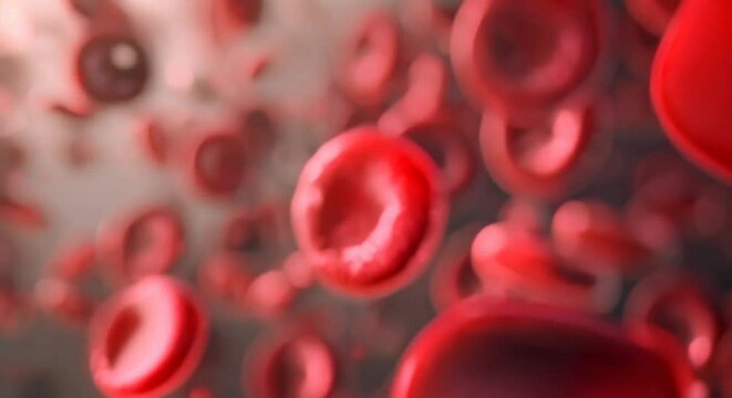 A dynamic and dramatic composition showcases erythrocytes arranged in layers, depicting different levels of cells with striking visuals and copy space
