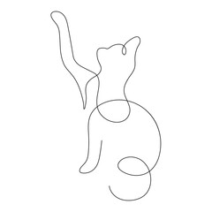 One continuous line drawing cute cat pet. International cat day.