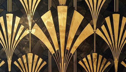 Elegant Art Deco Pattern With Gold Lines On Black Background