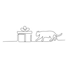 One continuous line drawing cute cat pet. International cat day.