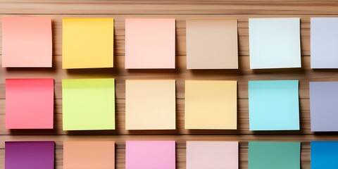 Colorful blank sticky notes from top view with space for text. Concept Sticky Notes, Top View, Colorful, Blank, Space for Text