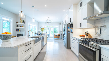 Fototapeta premium A black kitchen with a black island and a black countertop