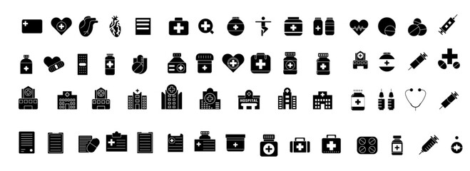 Medical and Healthcare bold Icons Set Professional Symbols vector design