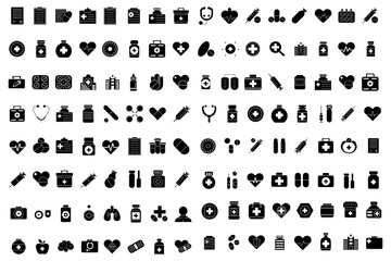 Medical and Healthcare bold Icons Set Professional Symbols vector design