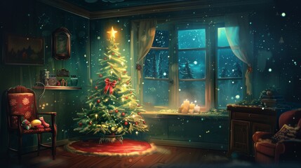 Christmas tree. Happy holidays background illustration generated by ai