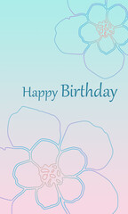 Abstract card with big pink blue flower on gradient background, for holiday, happy birthday, invitation, cute pattern, spring illustration, frame, greetings postcard congratulations