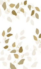 Card with pastel leaves branches and berries on white autumn background, for holiday, birthday, invitation, cute pattern, spring illustration, frame, greetings postcard, congratulations