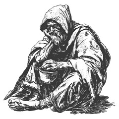 beggar full with engraving sketch style