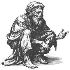 beggar full with old engraving sketch style