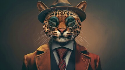 Stylish portrait of dressed up anthropomorphic animal themes, Funny pop art illustration