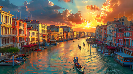 mesmerizing image of Grand Canal winding way through historic center of Venice Italy iconic gondola gliding along shimmering water timeless beauty of Venice's waterway Renaissance architecture evokes 