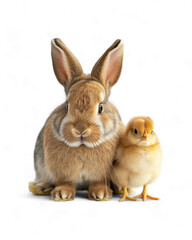 Obraz premium Adorable Rabbit and Chick Sitting Together, Isolated on Transparent Background, PNG