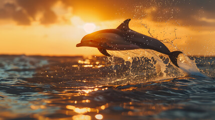 Fototapeta premium A dolphin is jumping out of the water in the ocean