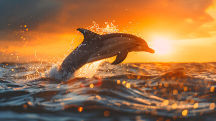 Fototapeta premium A dolphin is jumping out of the water in the ocean