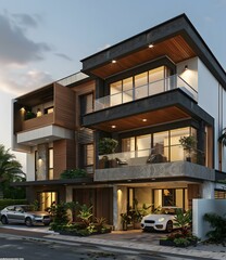 Obraz premium Modern house with palm trees