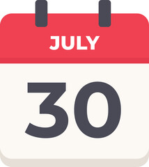 July 30 - Daily Calendar Icon in flat design style