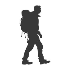 silhouette backpacker man in action full body black color only
